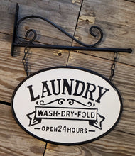 Load image into Gallery viewer, Vintage Style Metal "Laundry Wash Dry Fold" Sign with Hanging Bar | Vintage Character