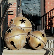 Load image into Gallery viewer, Set of 3 Jumbo Extra Large Christmas Sleigh Bells ~ Gold | Vintage Character